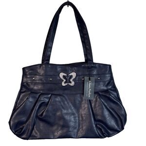 Women's Handbag Satchel Purse Butterfly Detail One Size CHUNS Navy NWT